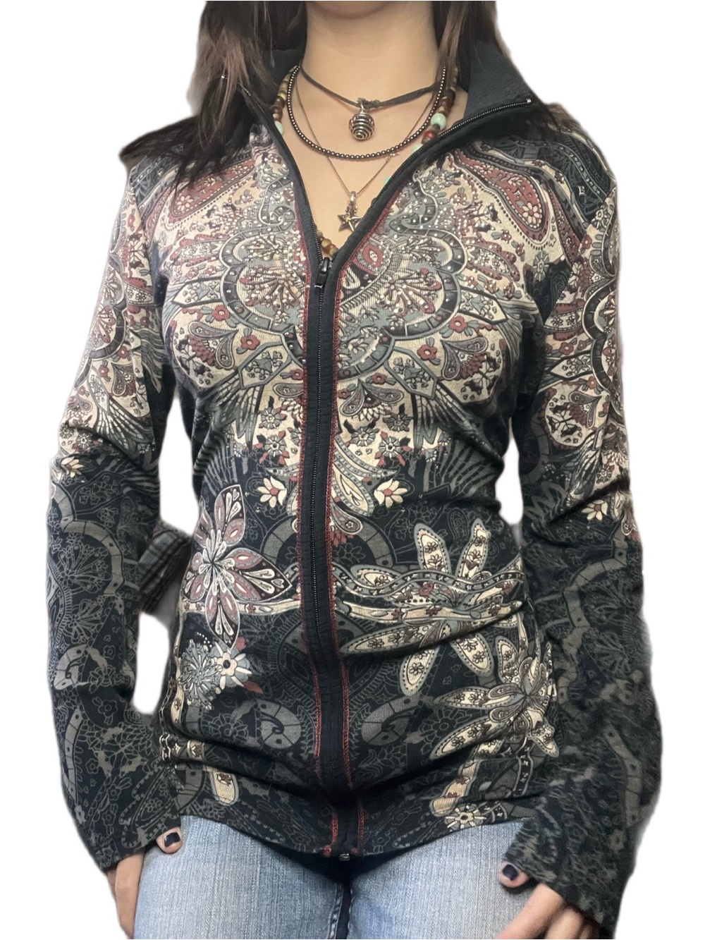 Vanilla Sugar Y2K Paisley Zip-Up Jacket Tee Size L